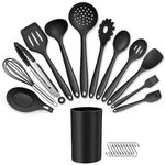 HaWare Kitchen Utensils Set, 13 Piece Silicone Cooking Utensils Set with Holder, Kitchen Tools Include Turner Spatula Spoon, Non-Stick Cookware Friendly & Heat Resistant, Dishwasher Safe-Black