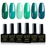 Yueshop 6 x8ml Gel Nail Polishes -6 Colors Green Gel Nail Polish Kit, Light Green Dark Green Sparkly Glitter Summer Gel Polish Set Soak Off UV Gel Nail Art Varnish Manicure Christmas Beauty Gifts