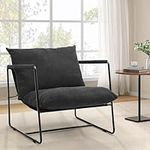 YITAHOME Modern Accent Chair, Metal Framed Armchair with Soft Cushion, Minimalist Style Chair for Indoors, Accent Comfy Chair for Lounge, Indoor Linen Sling Chair for Living Room Bedroom Office (Grey)