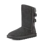 DREAM PAIRS Women's Mid Calf Fashion Buckle Winter Snow Boots,Size 8, Grey,SWEATY-BUCKLE