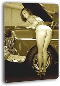 BAYABU Work Heels Pinup Girl Sexy Hot Rod Car Garage Man Cave Decor Metal Tin Sign Funny Poster Bar Wall Decor 8 x 12 inches