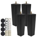 Jetcloud Height Sofa Legs,4PCS Wooden Furniture Legs,Square Tapered Solid Replacement Furniture Armchair Cabinet Feet Legs Straight Wood Color for Ottoman Couch Dresser (15CM Black)