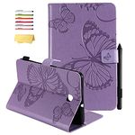 UUcovers Case for Samsung Galaxy Tab A 8.0 (2018 Release) Model SM-T387 Verizon/Sprint/T-Mobile/AT&T with Pencil Holder Card Pockets Stand PU Leather Magnetic TPU Wallet Folio Cover, Purple Butterfly