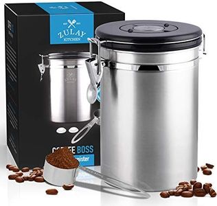 Zulay (Large) Airtight Coffee Canister - Stainless Steel Coffee Storage Canister with Scoop - Features Include a Date Tracker, Built-In One-Way CO2 Valve & 2 Spare Filter Replacements