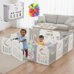 Metreno 18 Panel Playpen for Babies Upto 5 Year Foldable Baby Kids Fence Playard Playpen with Mat & Balls Activity Play Yard for Kids Play Area Indoor Setup Fence for Toddlers Outdoor Playarea with Gate(Grey, 6 * 6=36SQFT)