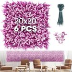 Flybold Grass Wall 20x 20 Inch - Purple - Set of 6 - Realistic Thick Greenery Wall - Easy DIY Installation - Faux Plant Wall Panels, Ideal for Indoor and Outdoor Decor - Fire-Safe and UV-Resistant