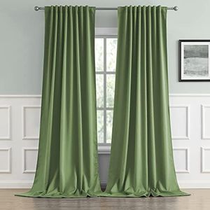 DUALIFE Blackout Curtains 108 Inches Back Tab/Rod Pocket Thermal Insulated Room Darkening Curtains Drapes for Living Room 52 Inch Width x 108 Inch Length, Sage Green