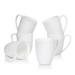 COSTMANCE White Coffee Mugs,12 oz Coffee Mugs Set of 6, Fine Bone China Mugs, Water Cube Relief Texture Porcelain Coffee Mugs Tea Cup, Upscale Coffee Mug, Microwave Safe Ceramic Cups