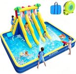 ELEMARA Inflatable Water Slide for Big Kids, 20.66x16.4FT w/Large Double-Layer Pool, Bounce House for Kids Backyard w/3 Extra-Long Slides, Climbing Wall, 2 Water Cannons,Water Spraying,750W Air Blower