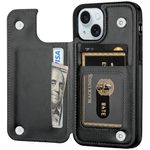 Aoksow Wallet Case for iPhone 15, Soft PU Leather Case for iPhone 15 with Card Holder Kickstand Slim Flip Cover Case for iPhone 15 6.1 Inch (Black)
