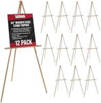 U.S. Art Supply 12-Pack 64" Wooden Easel Stand Tripods - Adjustable A-Frame Display, Painting, Drawing, Canvas, Photos & Signs - Lightweight Pinewood Studio Easel Adjustable Tray & 40" Canvas Capacity