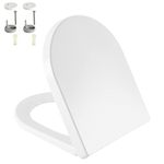 AOLALA Toilet Seat with Soft Close D Shape Toilet Seat White PP Plastic with Adjustable Hinges and Non-Slip Bumpers Toilet Lid Replacement for Bathroom Easy Clean