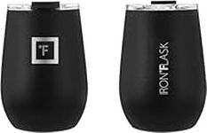 IRON °FLASK Insulated Wine Tumbler with Lid w/Leak-Proof Lid - Keeps Drinks Hot & Cold w/Double Walled, Vacuum Stainless Steel Exterior - Travel Cup - Midnight Black, 14 Oz, 2 pack