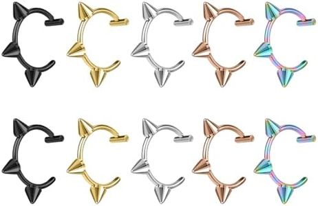 ZS 5 Pairs 316L Stainless Steel Fake Clip Lip Ring, 18G Spike Labret Lip Piercing C-Shaped Earring Cuff Medusa Monroe Faux Piercing Jewelry for Men Women, Stainless Steel, no gemstone, Spike,10.5mm