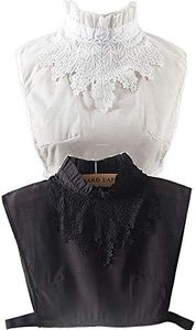 YEKEYI 2Pcs Lady Shirt False Collar Lace Half Shirt Detachable False Faux Collar Cuff Cotton Choker Tie