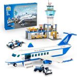 QLT City Airport Toy Building Blocks, Compatible with Lego City Police Airplane Station with Luggage Cart Radar Tower with LED, for 8-12 Years Old Kids and Adults (581 Pieces)