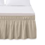 Elegant Comfort Luxurious Wrap Around Elastic Solid Ruffled Bed Skirt, with 16 Inch Tailored Drop - Easy Fit, Premium Quality Wrinkle and Fade Resistant - King/Queen, Ivory