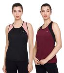 White Moon Women Sleeveless T-Shirt Top Polyester Elastane -Anti Bacterial-Round Neck- Colorblocked,Workout,Running & Yoga