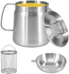 Stainless Steel Oil Filter Pot with Strainer for Kitchen, Large Capacity Multi-Functional Oil Filter Tank with Filter Lid and Frying Basket, Oil Strainer Pot for Storing Frying Oil Cooking (2L)