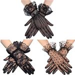 Malaxlx 3 Pairs Ladies Lace Gloves Elegant Women Short Lace Floral Gloves Courtesy Summer Gloves for Wedding Dinner Tea Party