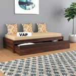 VINAYAK ART PLACE Wooden Single Size Bed for Living Room, Drawing Room & Bedroom | Space Saving Wooden Cot/Palang/Diwan with Trundle Drawer Storage | Solid Sheesham Wood | Walnut Finish