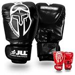 JLL Fitness Combat Range Junior Boxing Gloves, PU Leather 6oz, Training Gloves, Sparring, Fighting, Punching Gloves, Training Mitts (Black)