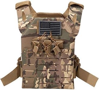 Childrens Tactical Airsoft Paintball Kids Vest, Free US Flag Patch, Mil Spec PALS Laser cut Molle Modular w/Mag Pouches (Multi-cam)