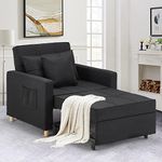 YODOLLA Futon Chair Bed, 3-in-1 Convertible Chair Sleeper for Adults, Pull Out Sofa Bed with Adjustable Backrest,Sofa,Lounger Chair,Single Bed,Convertible Chair Bed for Adults, Linen Black