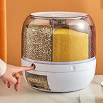 Jolfay 6-Grid Rotating Rice Dispenser - Rice Storage Bucket - Rice and Grain Storage Container, One-Click Rice Output, Visible and Round, 29 x29x29 cm