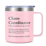 GINGPROUS Chaos Coordinator Gifts Insulated Coffee Mug, Unique Office Gifts Idea for Coworker Boss Lady Women, Thank You Appreciation Gifts for Teacher Coworker Wedding Office, 12oz Travel Mug, Pink