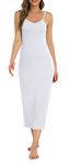 Vlazom Women's Nightdresses, Long Slip Dress for Ladies Soft Full Slip Petticoat Spaghetti Strap Chemises V Neck Nightgown White,XXL