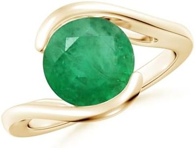 Angara Natural Emerald Solitaire Engagement Ring for Women | Semi Bezel-Set Solitaire Round Emerald Bypass Ring in Yellow Gold | May Birthday, Gemstone Jewelry Gift | A | 9mm | Ring Size- 7.5