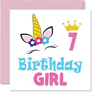 7th Birthday Card Girl - Unicorn Birthday Card - Happy Birthday Card 7 Year Old Girl, Girls Birthday Cards for Her, 145mm x 145mm Greeting Card for Daughter Niece Granddaughter Kid Children