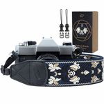 Padwa Lifestyle Camera Strap - 2" Wide Vintage Jacquard Embroidery Flower Camera Straps with Genuine Leather Head,Adjustable Neck Shoulder Strap for All Cameras and Men & Women Photographers-Dark Blue