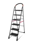 Unihouse Heavy Duty 6-Step Foldable Ladder with Anti-Skid Shoes, Wide Pedal, and Hand Grip – 5.6 Feet GI Steel Shock-Resistant Ladder Supports 150+ Kgs for Home Use (6 Step)