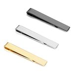 SAILIMUE 3 Pcs Tie Clips for Men Tie Bar Set Necktie Clips for Wedding Anniversary Business Black Silver-Tone Gold-Tone