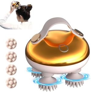 Masseur de cuir chevelu Brosse électrique Masseur de tête portable Croissance des cheveux, 4 têtes de remplacement, Brosse de massage étanche IPX 7 Cadeaux pour femmes (doré)