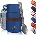 Mebanix Food Flask for Hot Food | Soup 450ml Stainless Steel Double Walled Vacuum Insulated Leakproof Jar with folding Spoon | BPA Free | 6 hrs hot 10 hrs cold | For Kids and Adults. Blue