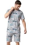 Wear Your Opinion Mens All Over Printed T-Shirt & Short Co-Ord Set (Ironman Comic, WhiteBlue, Large)