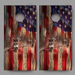 Lets Print Big Rustic Wood Buck Deer American Flag Fade Cornhole Board Decal Wrap