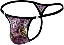 Panegy String Tangas Lingerie Men T Back Thongs Transparent Lingerie Adjustable Low Rise Bikini Briefs Purple