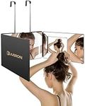 JUSRON 3 Way Mirror with Lights, 360° Mirror for Self Hair Cut, Adjustable Height & Rechargeable Barber Trifold Mirrors&LED Makeup Mirror, DIY Haircut Tool is Good Gift for Men/Women(With LED)