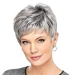 Gray Wigs for Women, Fluffy Temperament Texture Short Hair, Black Gradient Silver Middle-Aged and Elderly Women’S Wigs, Natural Hair for Daily Use Suitable for Women