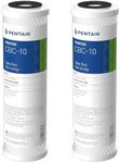 Pentair Pentek CBC-10 Carbon Water Filter, 10-Inch, Under Sink Carbon Block Replacement Cartridge with Bonded Powdered Activated Carbon (PAC) Filter, 10" x 2.5", 0.5 Micron, Pack of 2