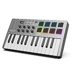 LEKATO MIDI Keyboard Controller, 25 Key USB MIDI Keyboard With 8 Backlit Drum Pads Bluetooth Function Professional Dynamic Keybed 8 Knobs for Music Production, Software Included