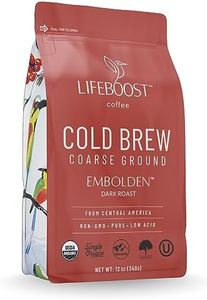 Lifeboost Dark Cold Brew Coffee - Low Acid Coarse Ground Coffee for Cold Brew - Single Origin Non-GMO USDA Organic Cold Brew Coffee Grounds - 3rd Party Tested For Mycotoxins & Pesticides - 12 Ounces