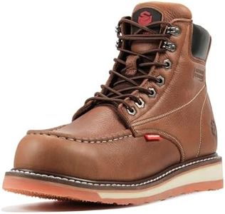 SUREWAY Mens Heavy Duty Soft/Composite/Steel Toe Work Boots for Men-Comfortable,GoodyearWelt,Full Grain Leather,6 in Wedge Moc Toe Construction Boots/Shoes,Steel Toe Tobacco,Size 10