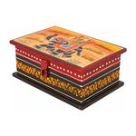 Rajasthani Haat And Craft Decorative Wood Jewellery Box with Handicraft painting on top for Women Jewel Organizer/Gifting Purpose(Multicolor)(6" x 4"inch)