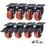 CoolYeah 75mm Swivel Plate Caster PVC Wheels, Industrial, Premium Heavy Duty Casters (Pack of 8, 4 with Brake & 4 Without) …