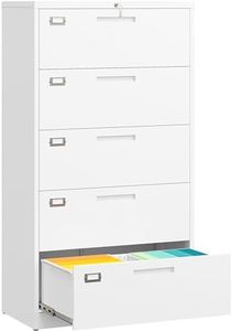 SISESOL 5 Drawer Lateral File Cabinet with Lock,White Lateral Filing Cabinet,Horizontal Metal Filing Cabinets,Large Locked Wide Five Drawer File Cabinets for Office Home,Fit A4/F4/Letter/Legal File